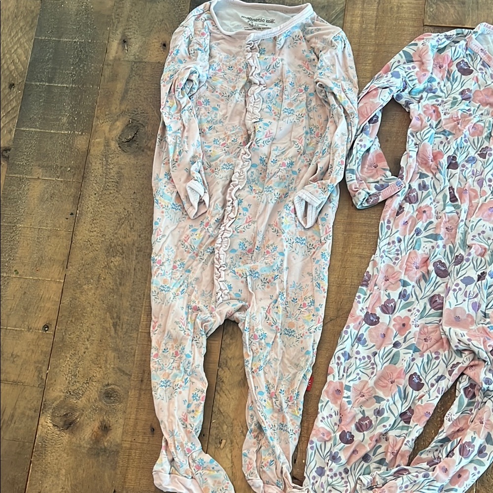 Magnetic Me Pink and Blue Footies Soft Stretchy One Pieces